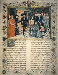 Jean Wauquelin (fallecido en 1452) presenta la traducción de las crónicas de Henao a Felipe III de Borgoña de Rogier van der Weyden