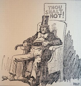 Thou Shalt Not", viñeta que condena el consumo de alcohol durante la Ley Seca estadounidense (1920-33) (litografía)