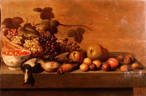 Naturaleza muerta de frutas y aves de caza