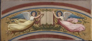 Boceto para la iglesia Saint-François-Xavier: El libro de los Evangelios sostenido por dos ángeles, entre 1874 y 1876 (óleo sobre gouache, acuarela, papel) de Romain Cazes