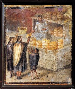 Antiguo fresco romano con donación de pan de Roman