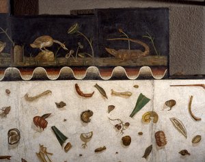 “Asarotos” (Suelo sin barrer) Fragmentos de mosaico firmado por Harakliton de Roma, siglo II d.C., Roma de Roman