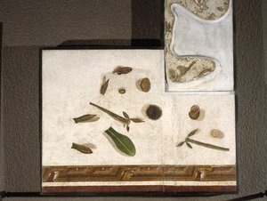 Asarotos (Piso sin barrer) Fragmentos de mosaico firmado por Harakliton de Roma, siglo II d.C., Roma de Roman