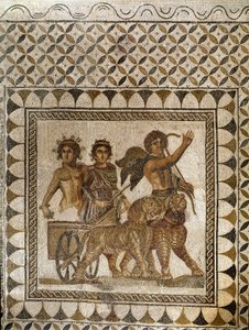 Baco en un carro tirado por tigres, siglo III de Roman