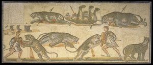 Batalla entre gladiadores y felinos, 320 d.C.