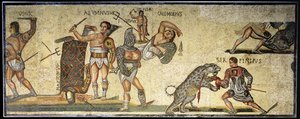 Batalla entre gladiadores y felinos, 320 d.C. de Roman