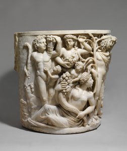 Detalle de sarcófago de mármol con el Triunfo de Dionisos y las Estaciones, c.260-270 d.C. (mármol) de Roman