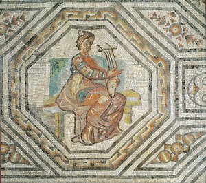 Erato, la musa de la poesía lírica, de Augusta Treverorum (mosaico)