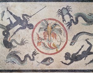 Pescadores y criaturas marinas, siglo I d.C. de Roman