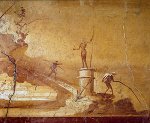Escena de pesca (detalle) Fresco monocromático de Herculano (Ercolano) siglo I a.C. de Roman