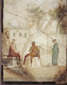 Fresco que representa a Pan y Ninfas de Pompeya, Italia