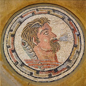 Cabeza de un hombre, mosaico romano de la Casa de Orfeo, siglo III d.C. de Roman