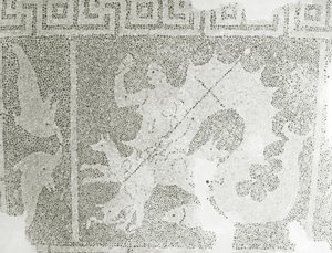Mosaico helenístico de Scylla y Caribdis guardando el estrecho (detalle de Scylla) de Roman