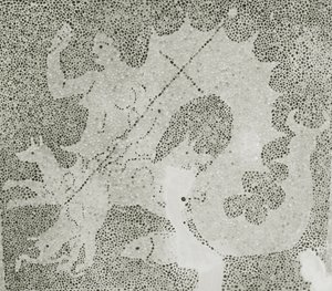 Mosaico helenístico de Scylla y Caribdis guardando el estrecho (detalle de Scylla) de Roman