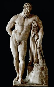 Hércules Farnesio. Escultura colosal de mármol de Glycon de los baños termales de Caracalla en Roma de un original griego de Lisipo de Sición, Dim. 3,17 m, siglo III d.C. - Museo Arqueológico de Nápoles