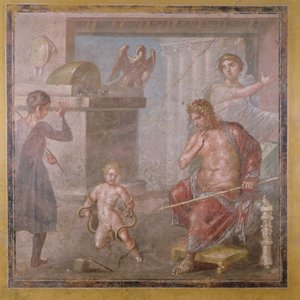 Hércules estrangulando a las serpientes cuando era niño, Casa dei Vettii, c.50-79 AD de Roman