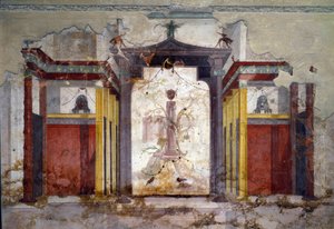 Vista interior de los frescos de la sala de las máscaras de Roman