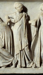 La musa Calíope, detalle del Sarcófago de las Musas de Roman