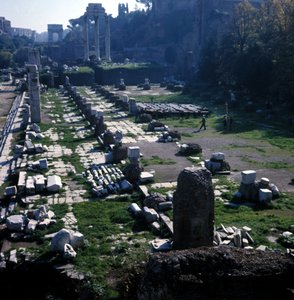 Lugar donde comenzó la Basílica Julia por César alrededor del 54 a.C. y terminada por Augusto (Octavio) (63 a.C. - 14) - Foro Romano, Roma de Roman