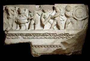 Amor llevando las armas del dios Marte, siglo II de Roman