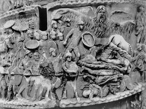 Lluvia milagrosa, detalle de la columna de Marco Aurelio, AD 180-196 de Roman