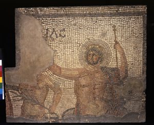 Mosaico de la Casa de Menandro con Zeus, siglo III-IV (teselas de piedra caliza y mármol) de Roman
