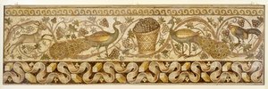 Mosaico de un borde de pergamino de vid con pavos reales, Antioquía, 526-540 de Roman