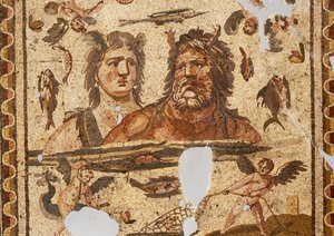 Oceanus y Tethys, Mosaico de la antigua Daphne, Harbiye, Turquía. Civilización romana, siglo IV d.C. de Roman