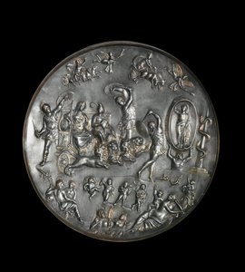 Patere de Parabiago, plato ritual de plata que representa el triunfo de Attis y Cibeles en un carro tirado por leones, siglo IV de Roman