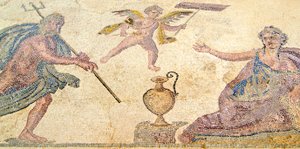 Poseidón y Amymone, Casa de Dionisos, Pafos, Chipre (mosaico) de Roman