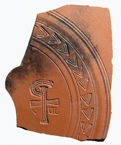 Fragmento de cerámica con una combinación de letras que forma una abreviatura del nombre de Jesucristo, África del Norte, c.siglo IV d.C. de Roman