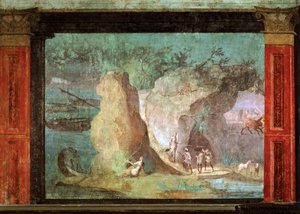 ARTE ROMANO: Escena de la Odisea. Ulises en el Palacio de Crce. Fresco de..., 50-40 a. C. (fresco) de Roman