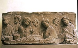 ROMA Historia de: Pago a los contratistas por el trabajo licitado. finales del siglo II (arenisca) de Roman