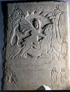 Relieve que representa a la divinidad iraní Mitra (o Mitra) sacrificando al toro, un animal asociado con ella. Siglo IV. Palazzo dei Conservatori, Roma de Roman