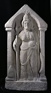 Escultura en relieve que representa a Brigantia, una diosa nativa del norte de Gran Bretaña, como una diosa romana, de Birrens, Middlebie, Dumfriesshire de Roman
