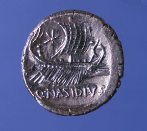 Representación de una galera. Pompeyo el Grande (Gneo Pompeyo Magno o Gnaeus Pompeius Magnus) de Roman