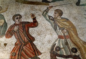 Arte romano: detalle del mosaico "La Gran Caza" de Roman