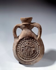Arte romano: bulbo de terracota con pie que representa a un santo. Siglo IV d.C. París, Museo del Louvre