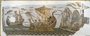 Ulises en su barco resiste el canto de las sirenas (Odisea de Homero) Mosaico. 250-270 d.C. Dim. 380x130 cm Túnez, Museo Nacional del Bardo