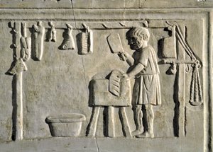 Arte romano: un carnicero en su tienda (detalle)