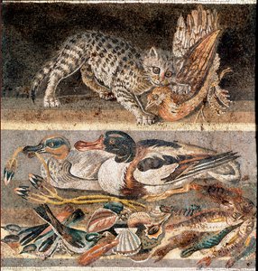 Arte romano: gato comiendo una perdiz y patos salvajes Primera mitad del siglo I a.C. Roma, Museo Nazionale Romano