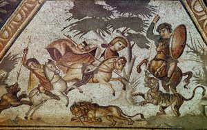 Arte romano: mosaico de las estaciones del patio de la villa de Constantino de 