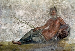 Arte romano: representación del dios Río. (detalle) Fresco de la casa de las Vestales en Pompeya. Siglo I d.C. París, Museo del Louvre de Roman