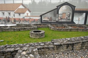 Arte romano: vista del sitio arqueológico de Augusta Raurica 15-10 a.C., Suiza de Roman