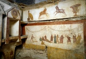 Arte romano: jóvenes jugando. Frescos decorando una tumba de la Via Portuense. Siglo II. Roma, Museo Nazionale Romano (o delle Terme) Italia de Roman