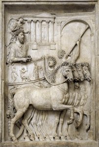 Emperador romano Marco Aurelio en su carro triunfal, siglo II de Roman