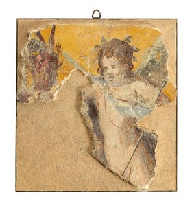 Fragmento de pintura mural romana, siglo I a.C. (fresco) de Roman