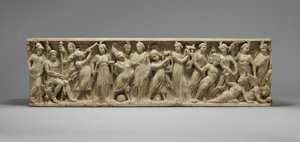 Sarcófago con el concurso entre las Musas y las Sirenas, finales del siglo III de Roman