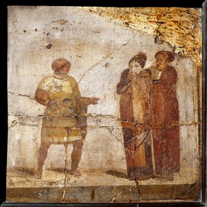 Escena de teatro. Fresco del sitio de Pompeya