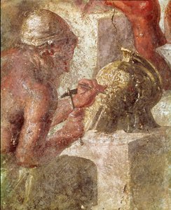 Tetis en la fragua de Vulcano, detalle de un trabajador (fresco) de Roman